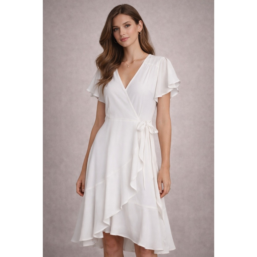 Altar'd State‎ White Ruffle Wrap Style Dress Women's M Bridal Graduation